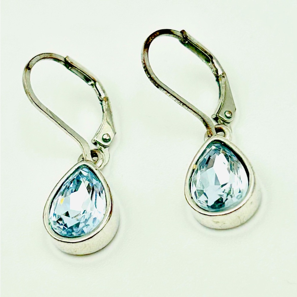 Tahari teardrop Blue Crystal Drop Earrings Silver Tone